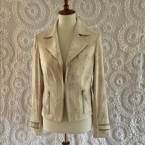 CHARLIE B faux suede Moto jacket, zipper detail, great stretch. Look fab b comfy